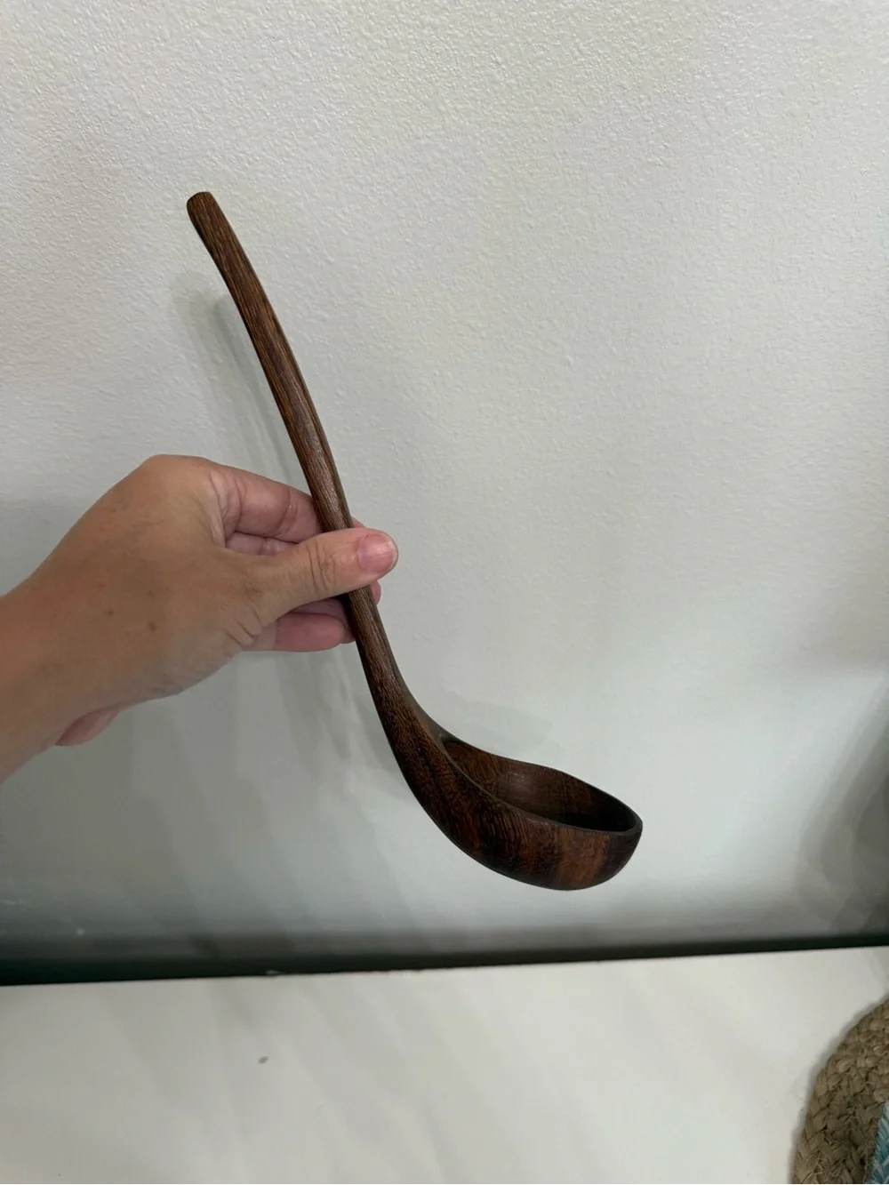 Hand Carved Wooden Soup Ladle Rustic Hardwood Serving Spoon Kitchen Utensil